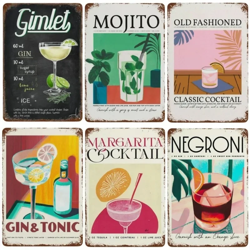 Póster de decoración de garaje Vintage Juice Mojito Aperol Spritz y bebida Sangria Negroni para decoración de Club Cave Shop