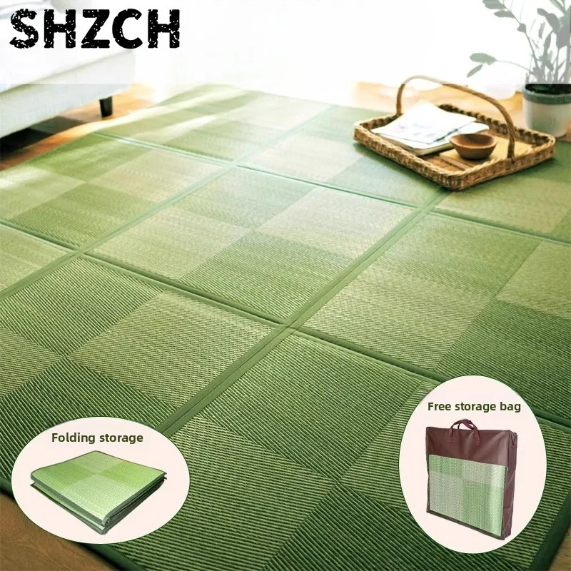 Japanese Eco-Friendly Rush Grass Mat Foldable Crawling Pad Tatami Floor Cushion Breathable Baby Play Mat Living Room Carpet