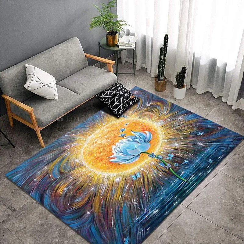 La flor de loto en plena flor en el sol está llena de vitalidad y inmor alfombra de franela antideslizante de Ho MeLili para decoración del hogar