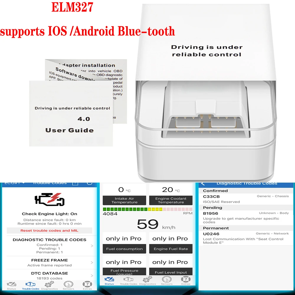 ELM327 Supports IOS Android Blueto-oth 4.0 Dual Mode  Car Tester Calculated Load Value Display Current Sensor Data