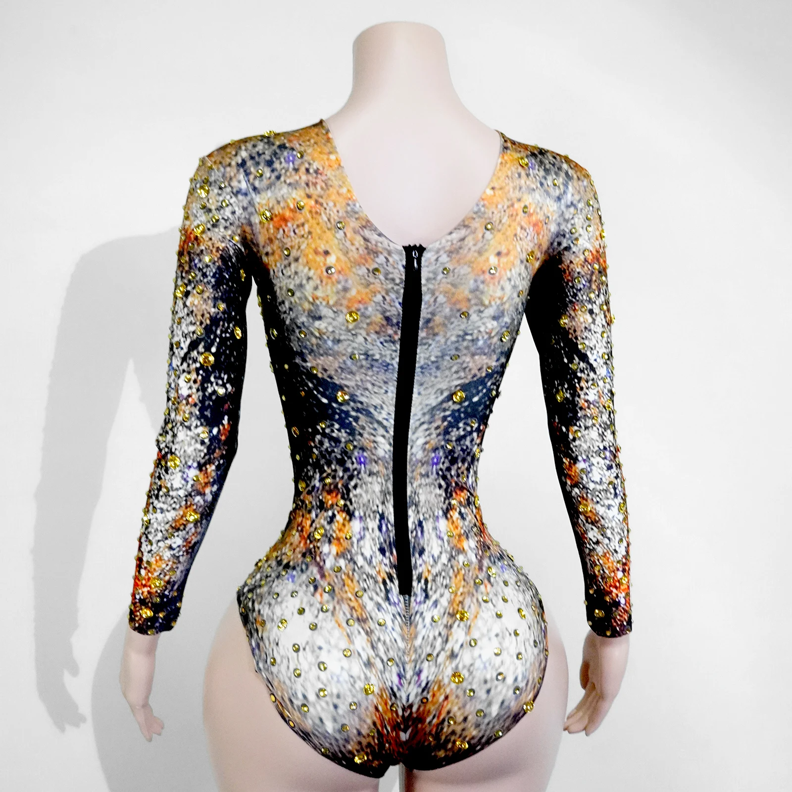 Body en cristal scintillant à manches longues, imprimé léopard, Sexy, Club, fête, Bar, anniversaire, Drag Queen, pôle danse, chanteur, vêtements de Festival