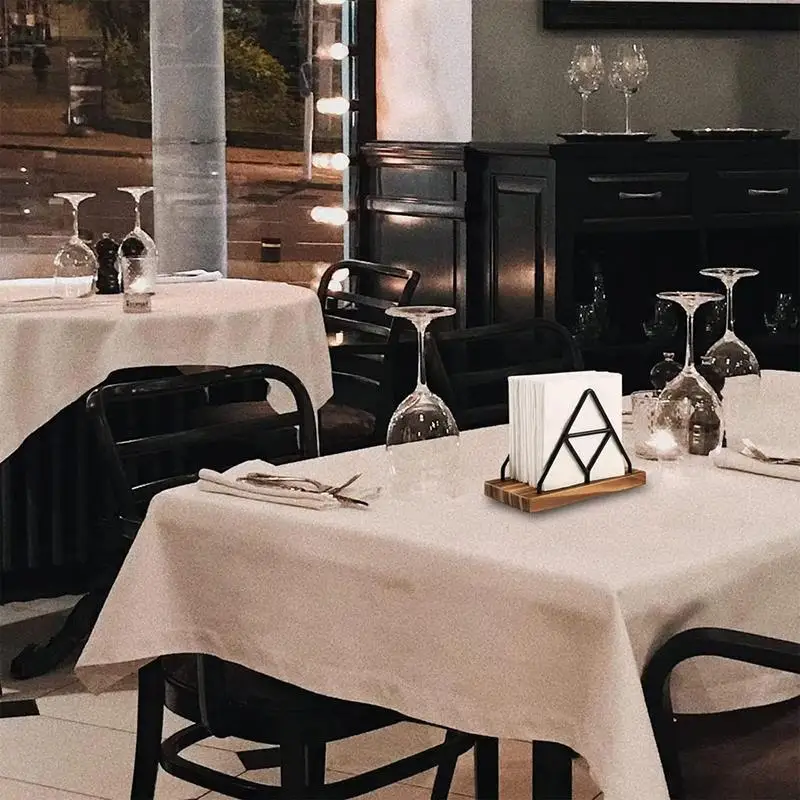 Upright Napkin Holder Wooden Base Standing Tissue Holders Paper Dispenser Iron Freestanding Table Napkin Storage For Kitchen