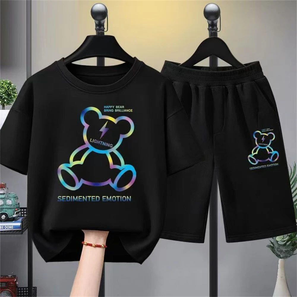 

Children Fashion Outfits Tracksuits Summer Kid Girls Clothes Baby Boy Cartoon Bear Printed T-shirts and Shorts 2 Pieces Suit