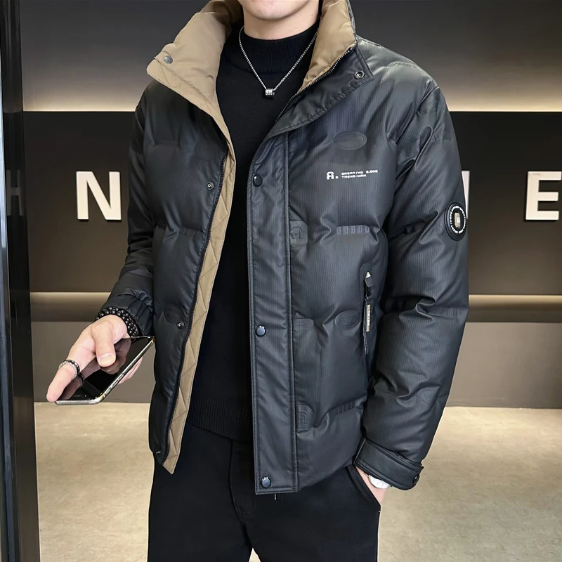 

Мужская модная пуховая куртка с воротником-стойкой, утепленная, теплая зимняя верхняя одежда, повседневная молодежная модель, высокое качество, наполнение из пуха