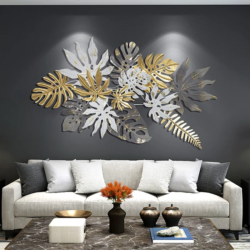 New Chinese style iron wall decorations Living room sofa modern minimalist vintage style leaf 3D wall hanging