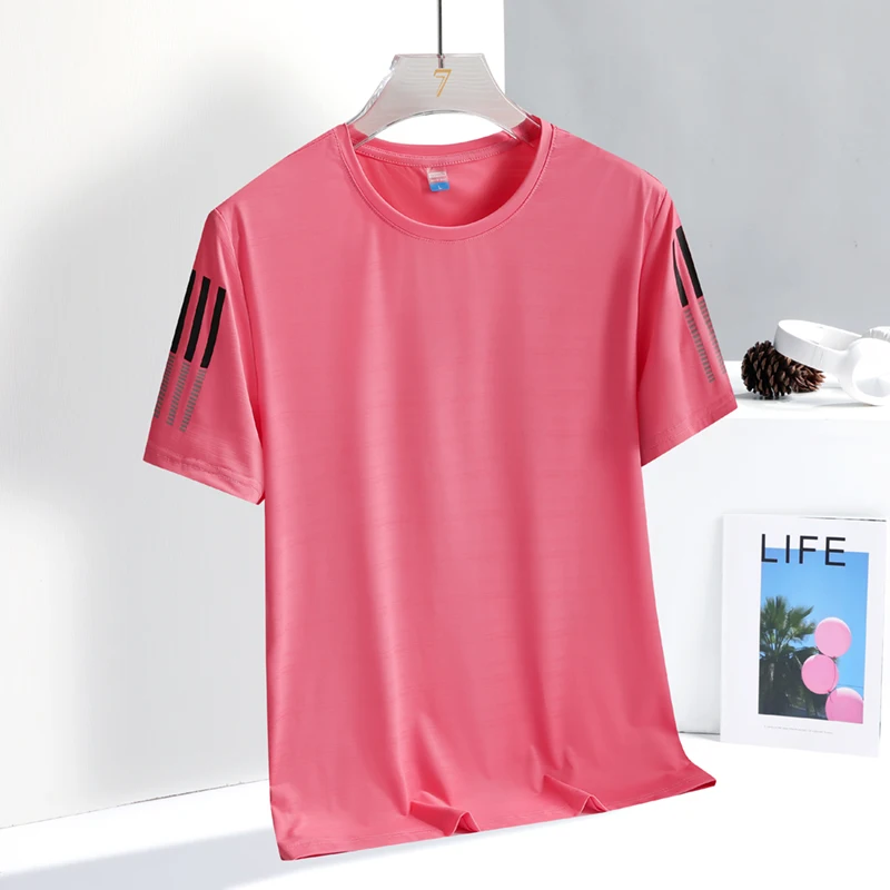 Summer Big Kids Fashion Loose Breathable Men's High Quality Ice Silk Outdoor Sports Casual Quick Drying Short Sleeved T-shirt