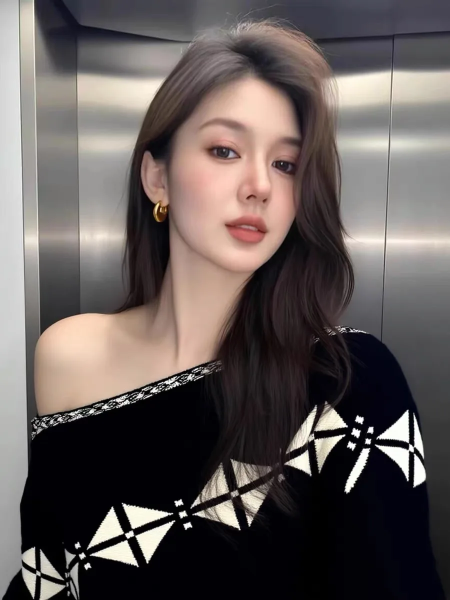 

Loose Fit Long Sve Knitted Top oulder Bared Design for Women Casual Sle Autumn Faion plus Size Inner Wear by Chinese...