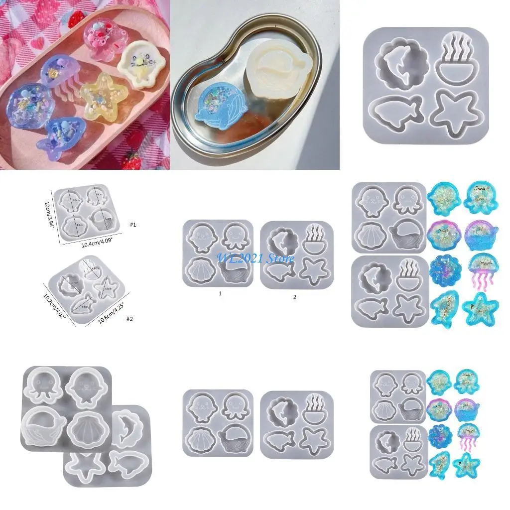 G5GC Marine Animals Quicks and Mould مصنوعة يدويًا قلادة السيليكون راتنجات DIY صب القالب لمجوهرات مفاتيح DIY غير عصا