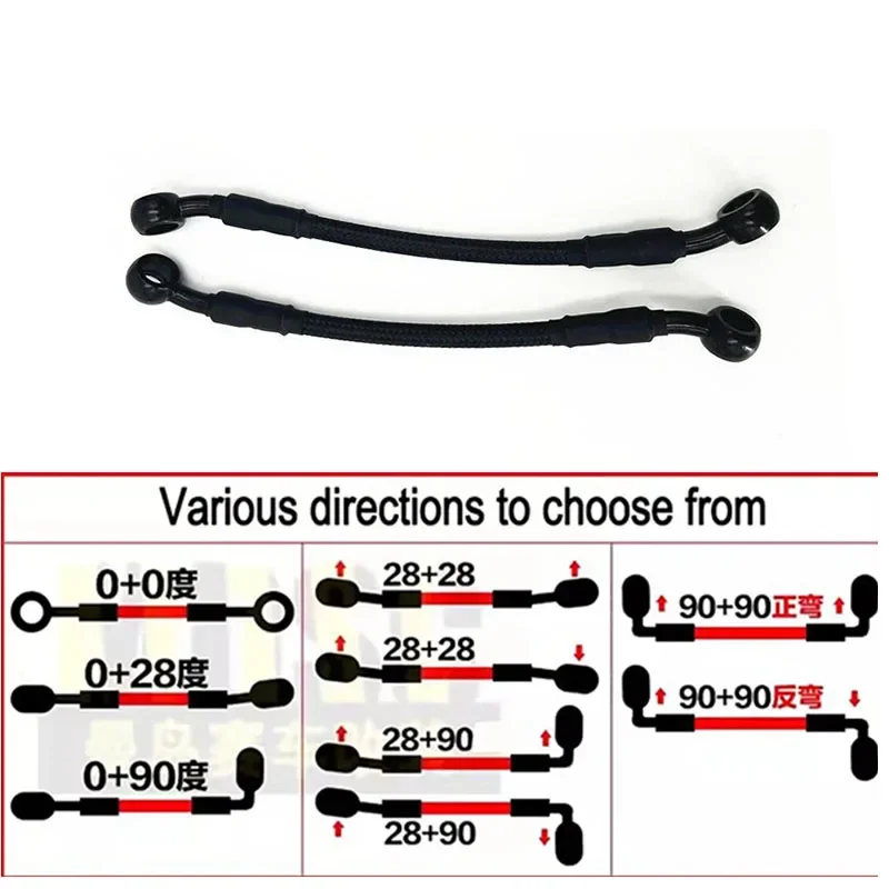 AN3 Moto hydraulische roestvrijstalen gevlochten remslang Versterkte remkoppelingspijp M10 0 °   28 °   90 °   Voor Achter Ptfe Remslang1/8