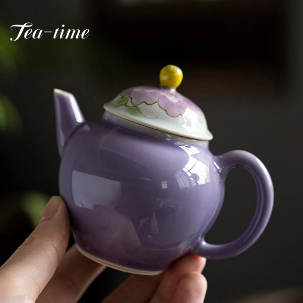 Hand-painted Peony Teapot Boutique Thin Body Pot Household Tea Making Kettle with Ball Hole Flower Tea Drinkware Supplies Craft