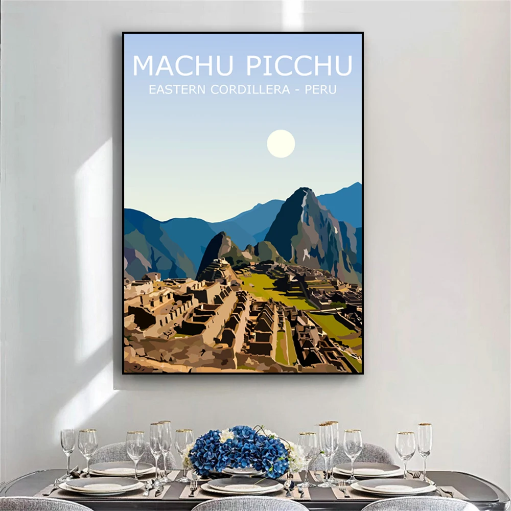 Machu Picchu Travel Poster Modern Peru History Landscape Travel Print Vintage Home Reading Room Decor Office Canvas Painting