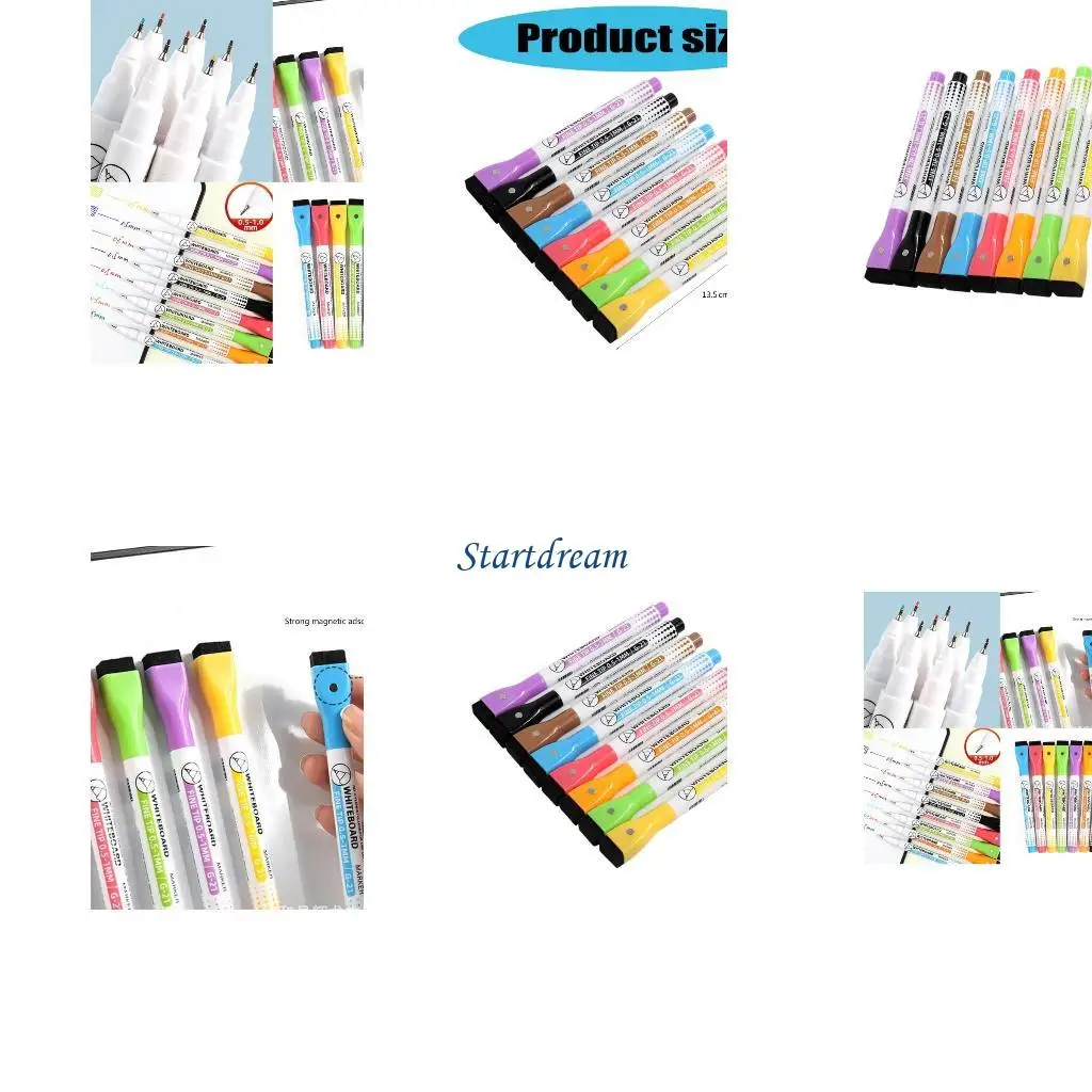 

8peeces Marker Pen Marker 0,5 мм маркер доски с ластиком для белых досок K92C