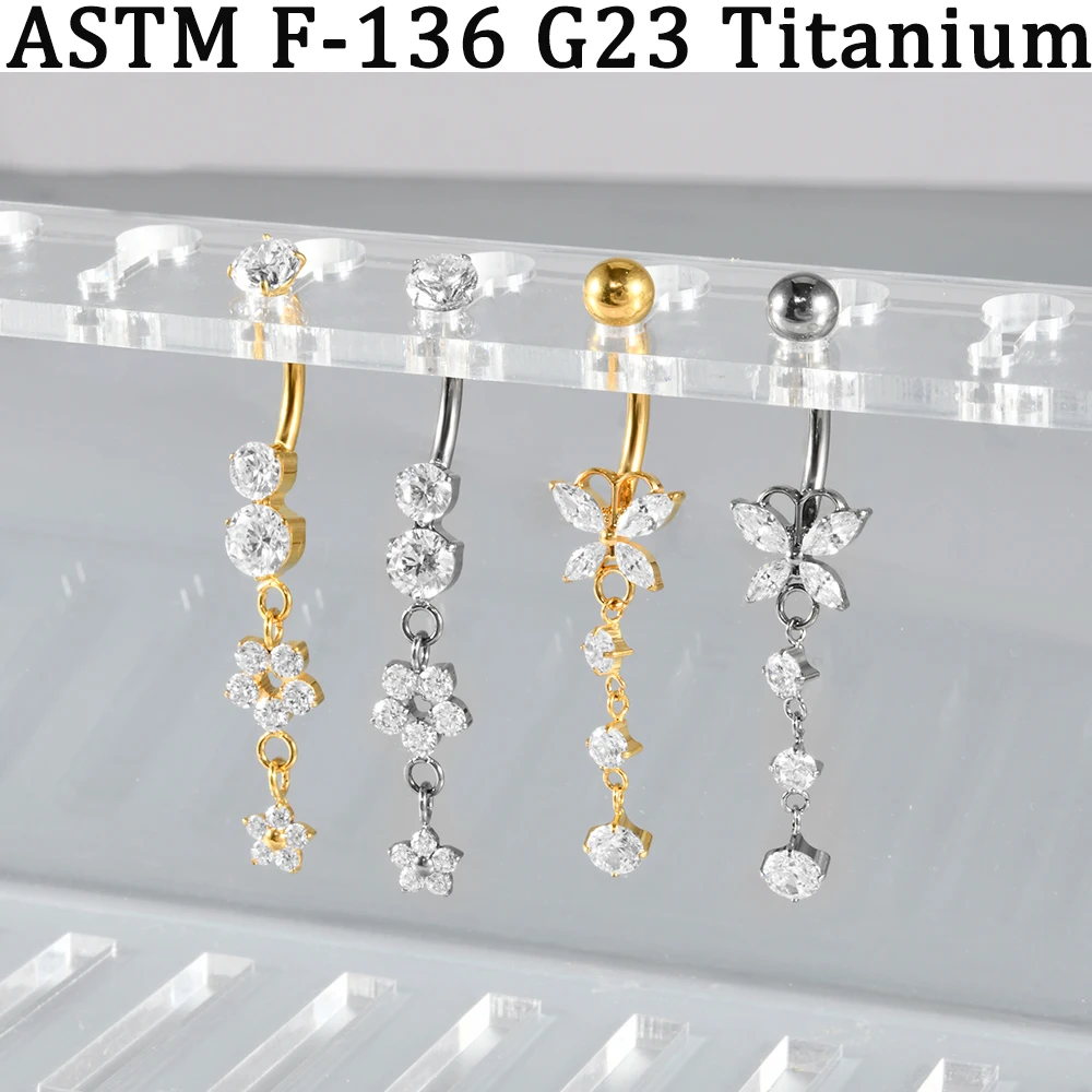5/1 Stück CZ Marquise Schmetterling & Blumen Zirkonia Bauchnabelpiercing 14G G23 Massives Titan Innengewinde Bauchnabelpiercing Ring – Detail 1