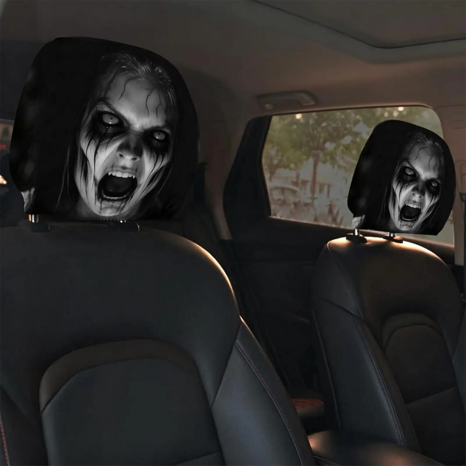 Scary Headrest Covers for Cars Spooky Ghost Face Universal Stretchy Breathable for SUVs Trucks Halloween Trip Travel Daily Prank