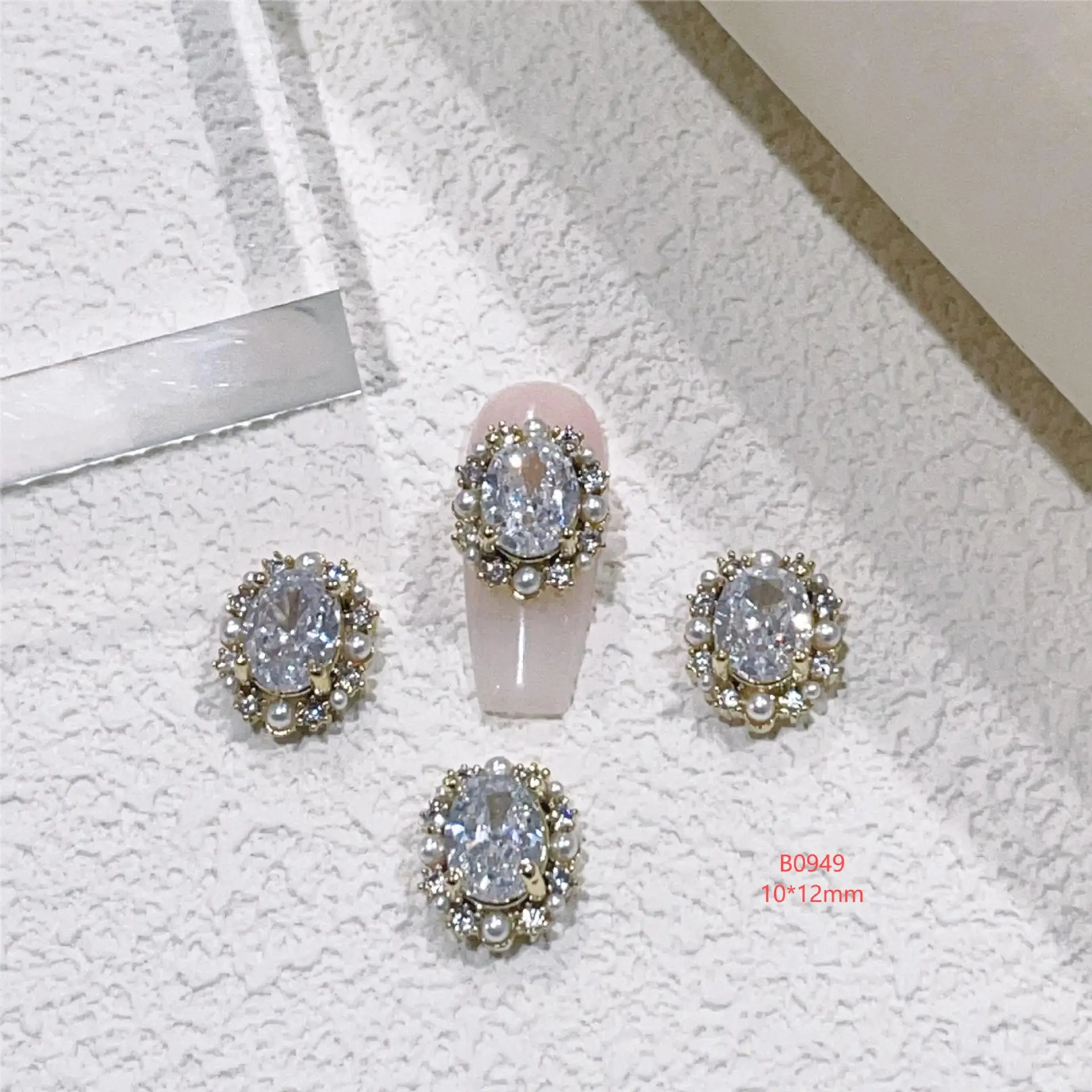 5 قطعة قصر الرجعية الزركون الأظافر جولة مربع الزهور نمط اللؤلؤ والمجوهرات الماس الفن اكسسوارات مسمار DIY الزينة #5