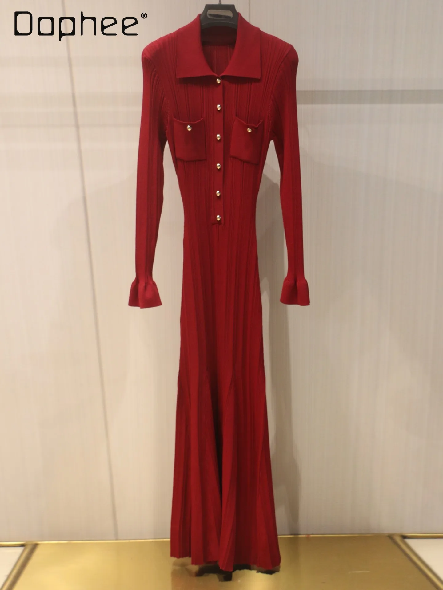 

French Elegant Socialite Knitted Dress for Women High-end Evening Mermaid Dresses Hepburn Style Single-breasted Mid-length Dress