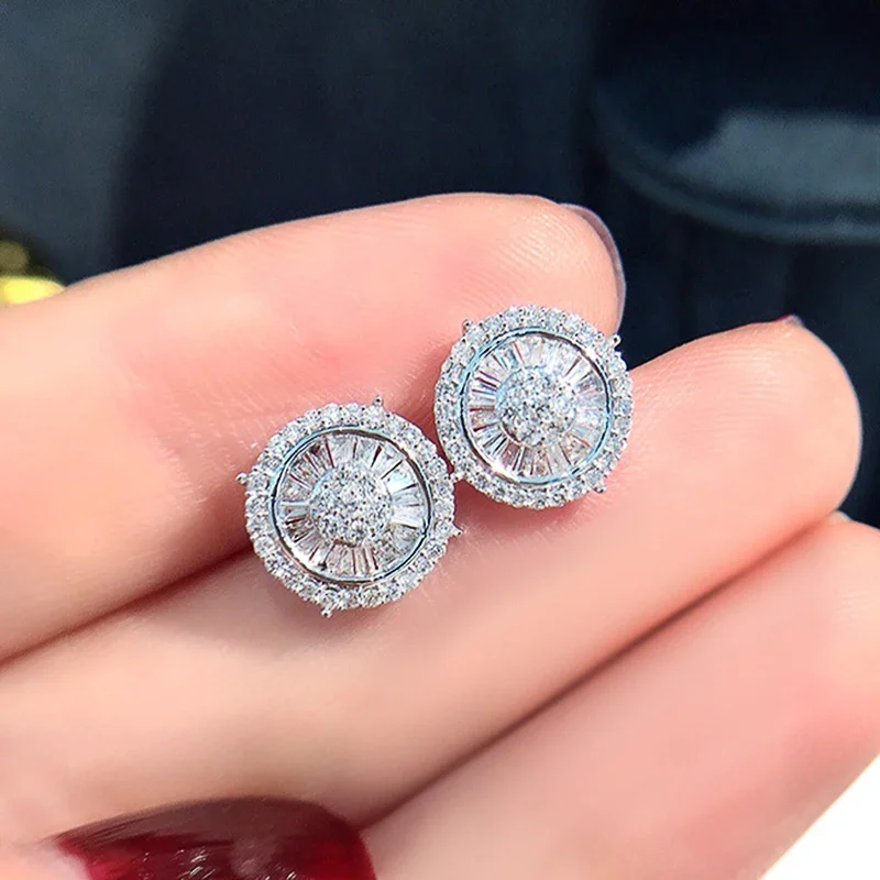 CAOSHI Dazzling Round Stud Earrings Female Engagement Jewelry Luxury Lady Versatile Graceful Accessories for Wedding Ceremony