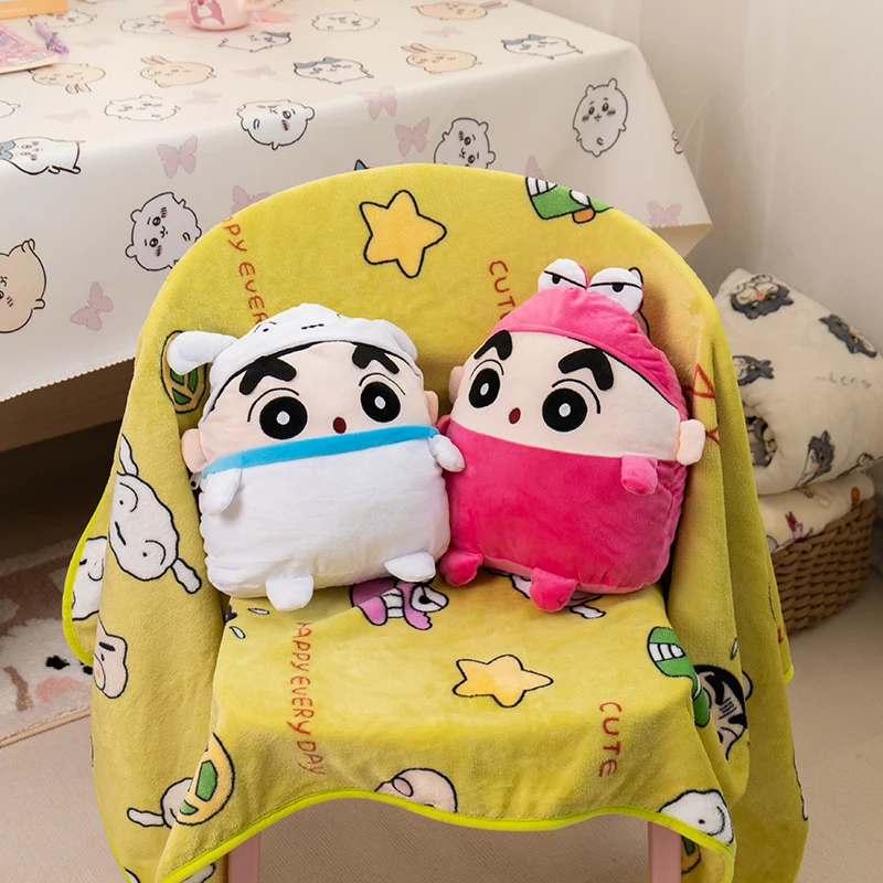 Japanese Crayon Shin chan Transforms into Plush Pillow Blanket Crayon Shin chan 2-in-1 Office Student Napping Blanket Kid Gift