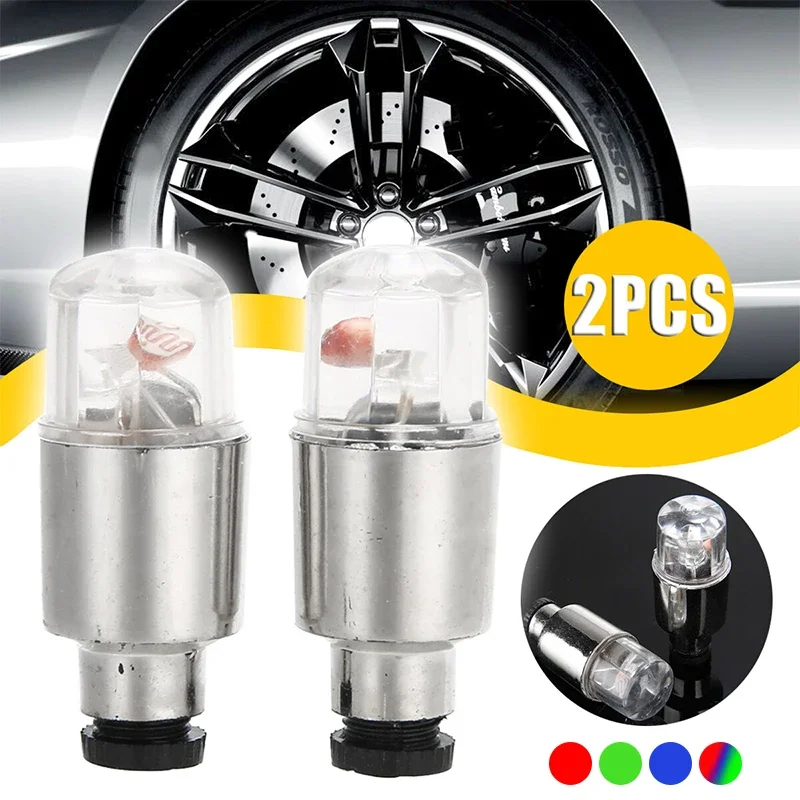 2Pcs LED Strobe Tire Valve Caps Lights Car Motorcycle Wheel Tyre Flash Neon Light Lamp Seal Cap Auto Moto Accessories Exterior