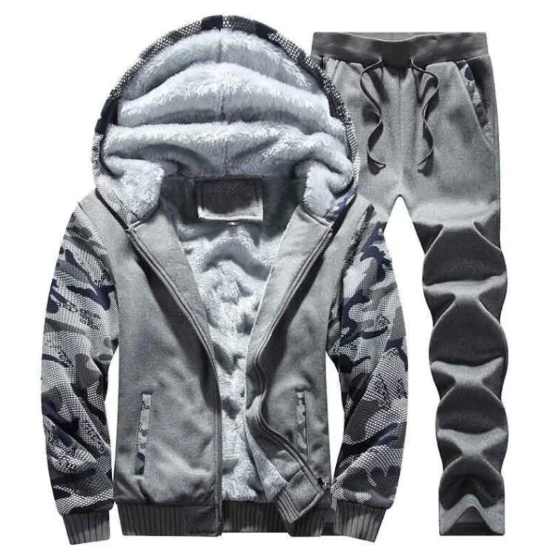 Fashion Tracksuit Men Autumn and Winter Mens Warm Set Fleece Track Suits Tracksuit Men Clothing Male Sets Plus Size 5XL