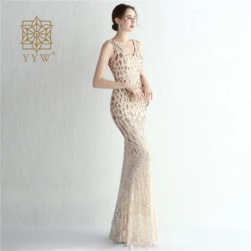 Gold Glitter Sequin Elegant Wedding Dresses For Women Maermaid Sleeveless Formalcelebrity Bridal Vestidos De Fiesta Para Bodas