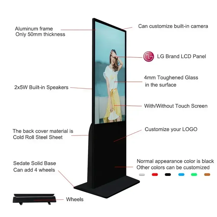 Advertising Machine Indoor Floor To Ceiling Digital LCD High-Definition Display Player Android/10Pinots Touchable/Optional Size