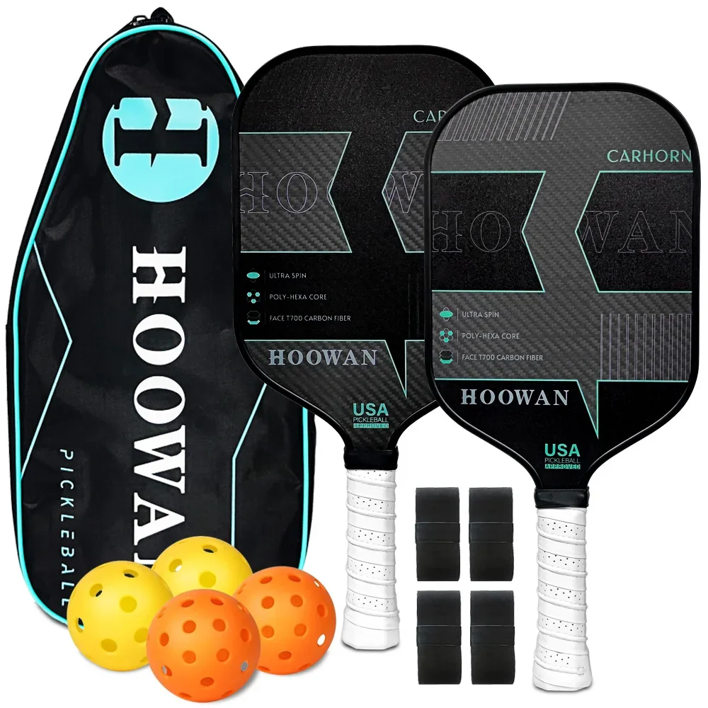 

HOOWAN Carhorn Pickleball Paddle USAPA T700 Carbon Fiber 3K CFS with 16MM Polymer Hexa Core Pickle Ball Racket Set