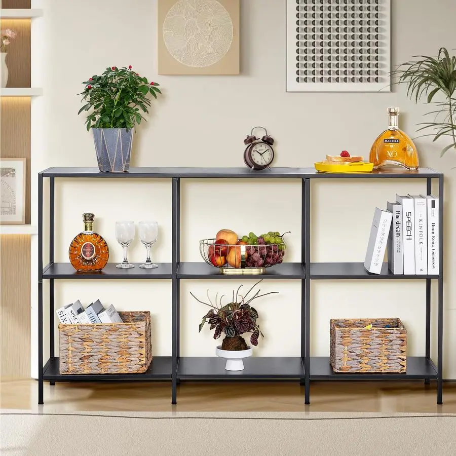 طاولة وحدة تحكم معدنية من 3 طبقات مقاس 55 بوصة مع 6 وحدات تخزين، وطاولة أريكة خلف الأريكة، ورف طويل ضيق مع مساحة تخزين للمدخل، Narr #3