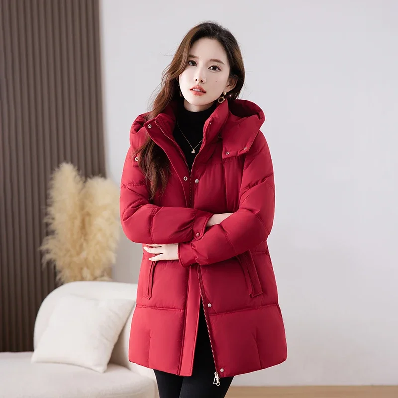 

Women's Thick down Cotton Jacket Winter Hooded Casual Short Parkas Oversized Y2K Padded Coat Solid Outwear for Lady