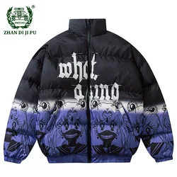Hip Hop Gradient Cartoon Girl Print Parkas Mens Harajuku Oversized Loose Casual Cotton Coats Unisex Winter Padded Warm Jackets