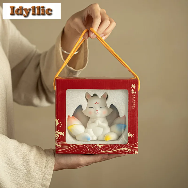 

Tushan Nine-tailed Fox Tea Pet Zen Tea Spirit Tea Figurine Play Toys Tea Statue Ornaments Can Be Raised Accessories Decoration