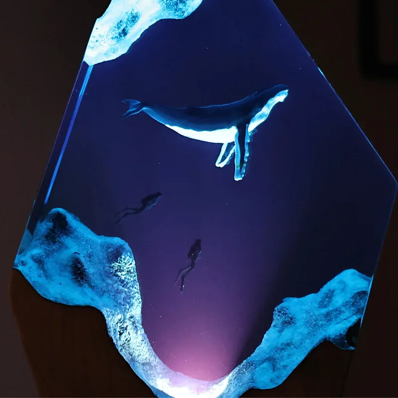 Ocean Scence Resin Lamp Humpback Whale Colors Night Light Customized Animals Figure Creative Art Desktop Home Decor USB Charge