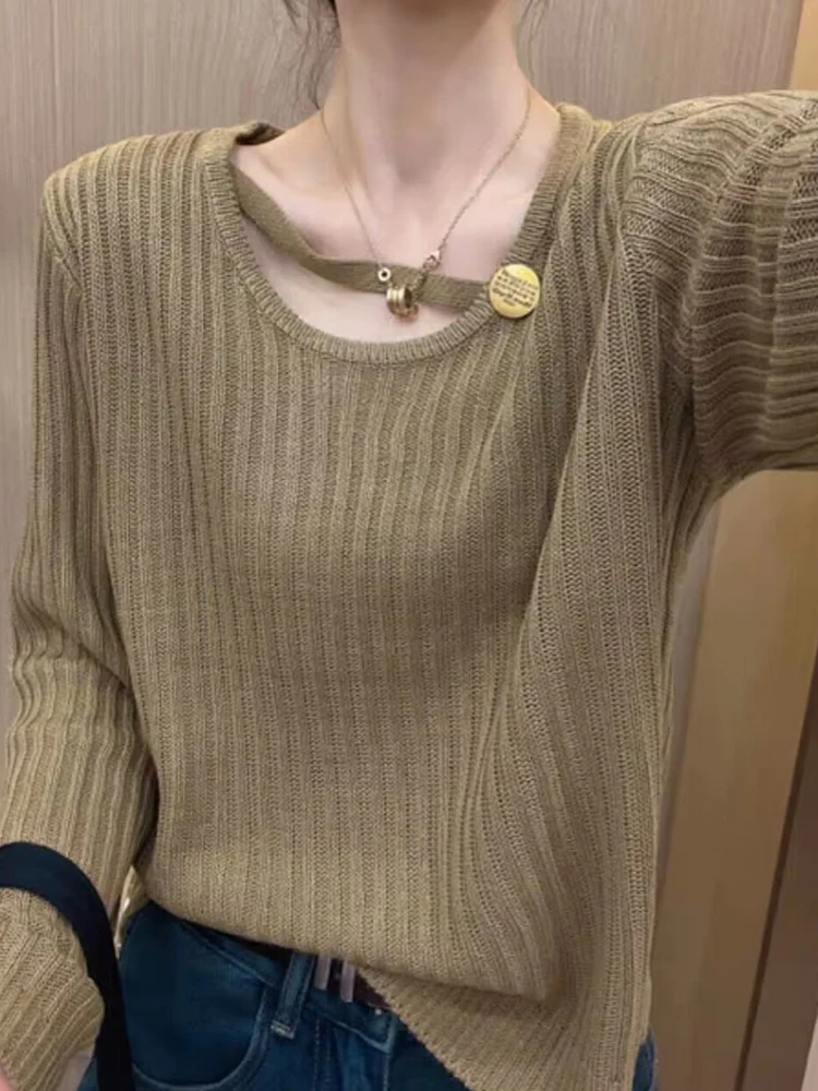 

Soft Comfortable Color Knitwear Long Sve Overhead Top Korean Sle Slimming Base irt Autumn Faion Trend Youthful