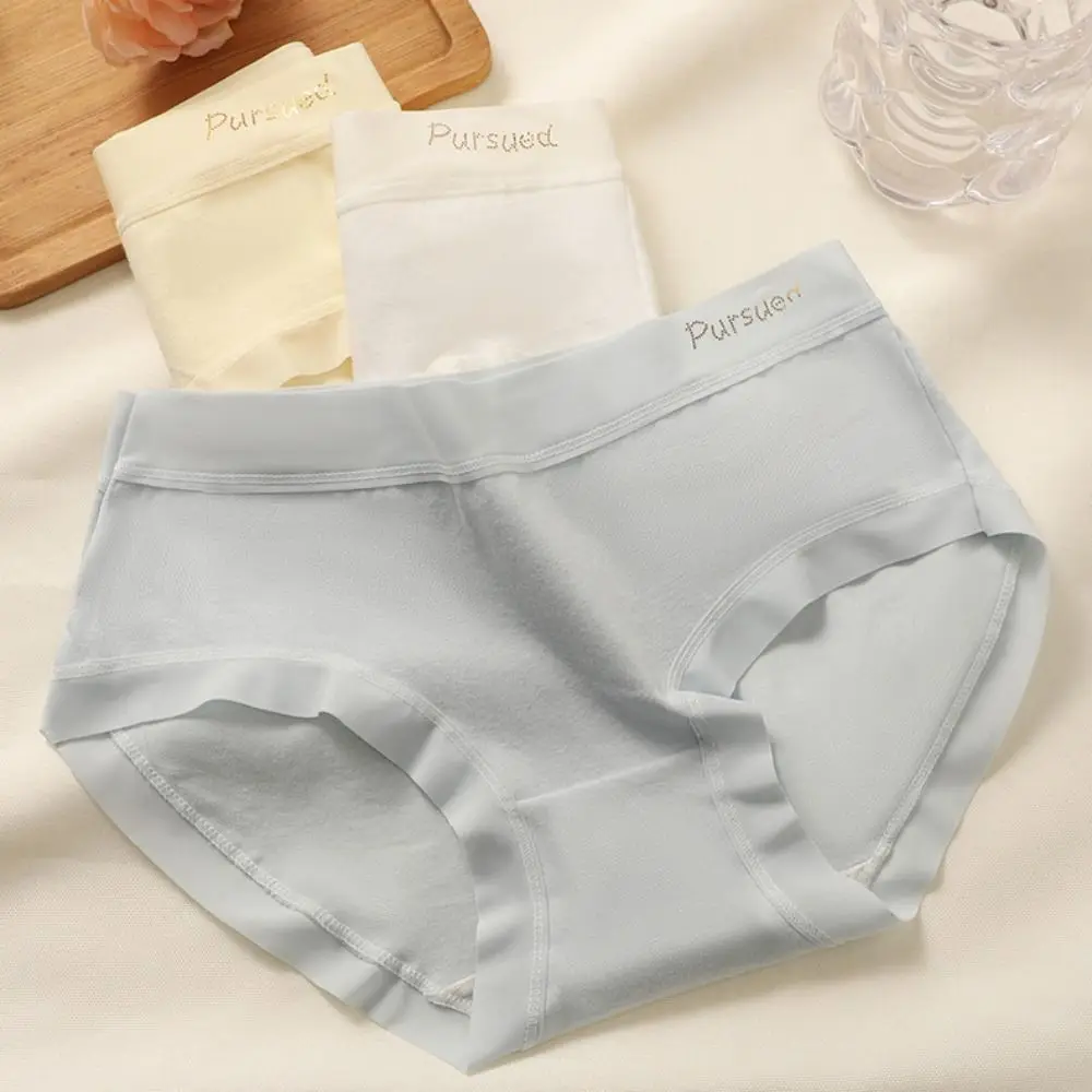 

5pcs Simple Solid Color Mid Waist Panties Cotton Crotch Lingerie Seamless Briefs Underwear Women's Underpants Lady