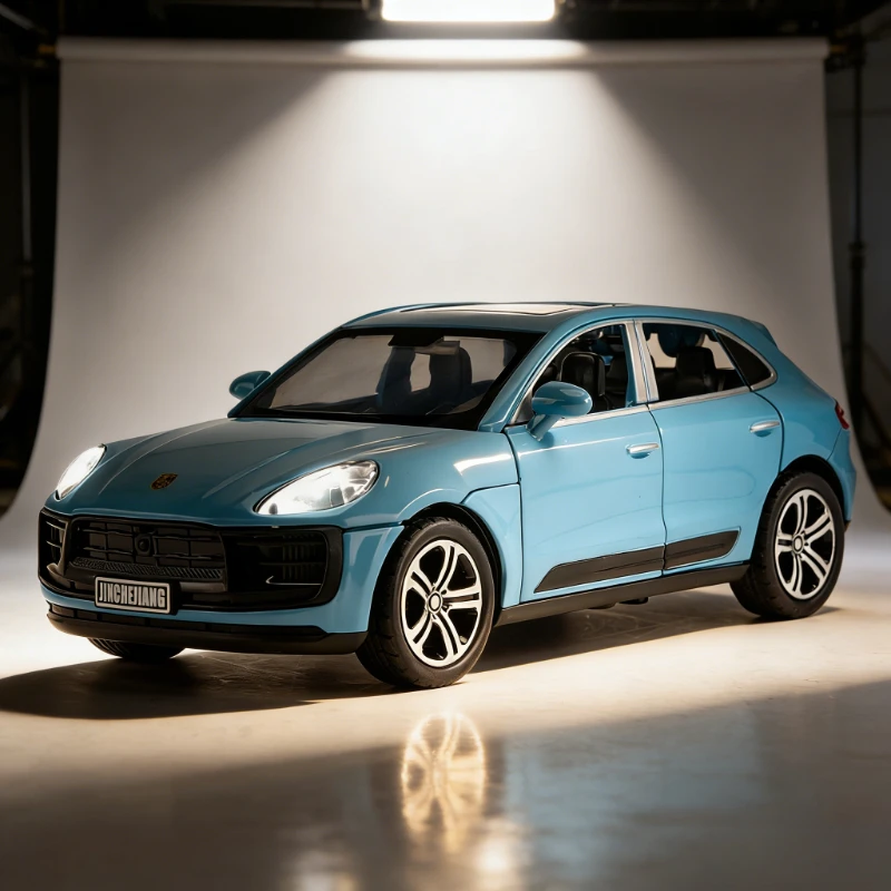 

Машинка-игрушка из сплава металла Macan, масштаб 1:32, персонализированная, со звуком и светом, открывающимися дверями, детская игрушка-подарок