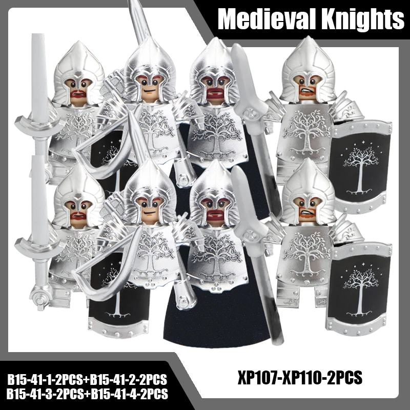 Mittelalterliche Burg Soldat Ritter Figuren Bausteine Schwertkämpfer Kapitän Bogenschütze Speer Infanterie Rüstung Helm Bogen Schwert Ziegel Spielzeug
