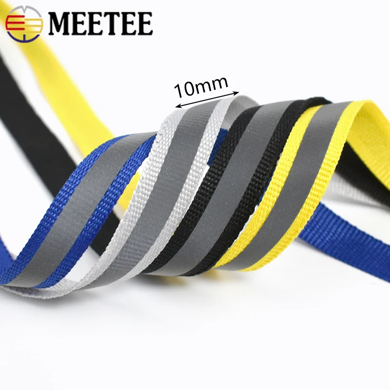 50Yards 10mm Safety Warning Nylon Band Reflective Webbing Pet Uniform Clothing Decorative Ribbon DIY Garment Sewing Accessories