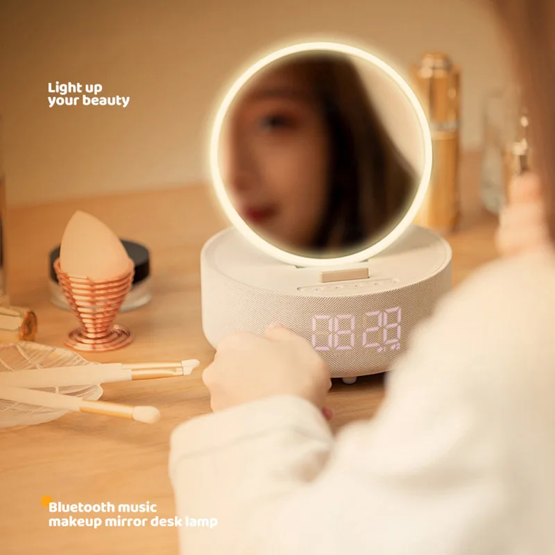 Multi-functional wireless charging makeup mirror bluetooth speaker alarm clock speaker convenient fresh mini speaker