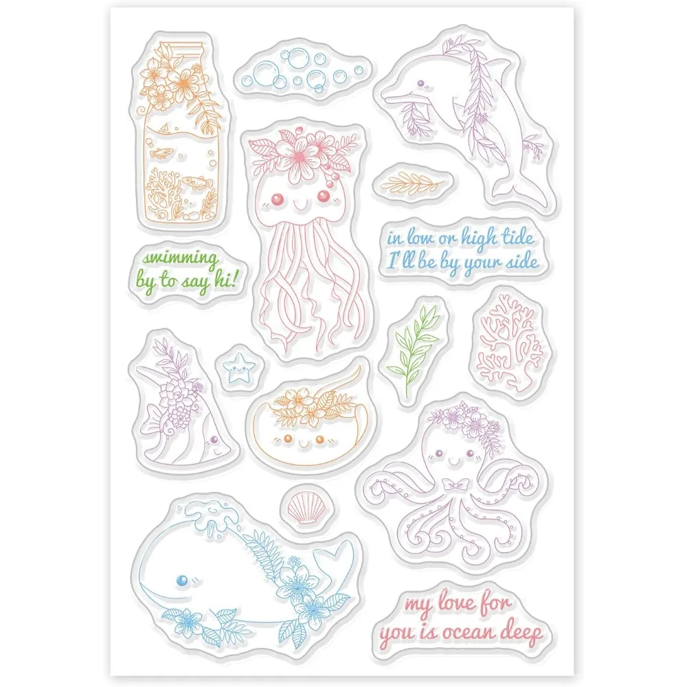 Ocean Animal and Plant Silicone Clear Stamps with Octopus Dolphin Style for Card Making DIY Scrapbooking Photo Album