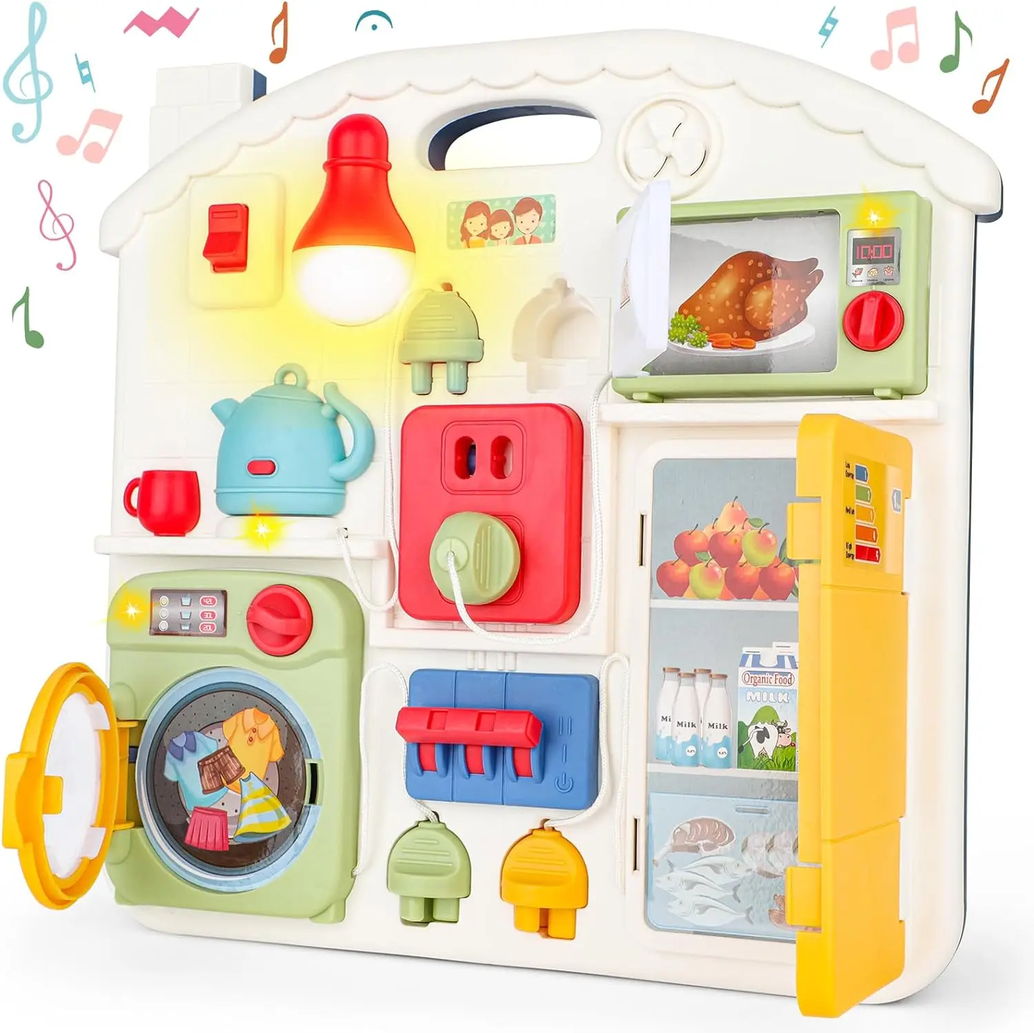 Montessori Kitchen Busy Board for Toddlers 1-3 Travel Toys Light Up Musical Baby Toys 12-18 Months Fine Motor Skills