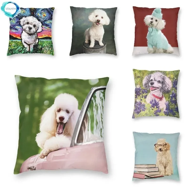 

Pink Convertible Pillowcase White Poodle Home Decor Dog Lover Sofa Cushion Cover Living Room Decor Bedroom