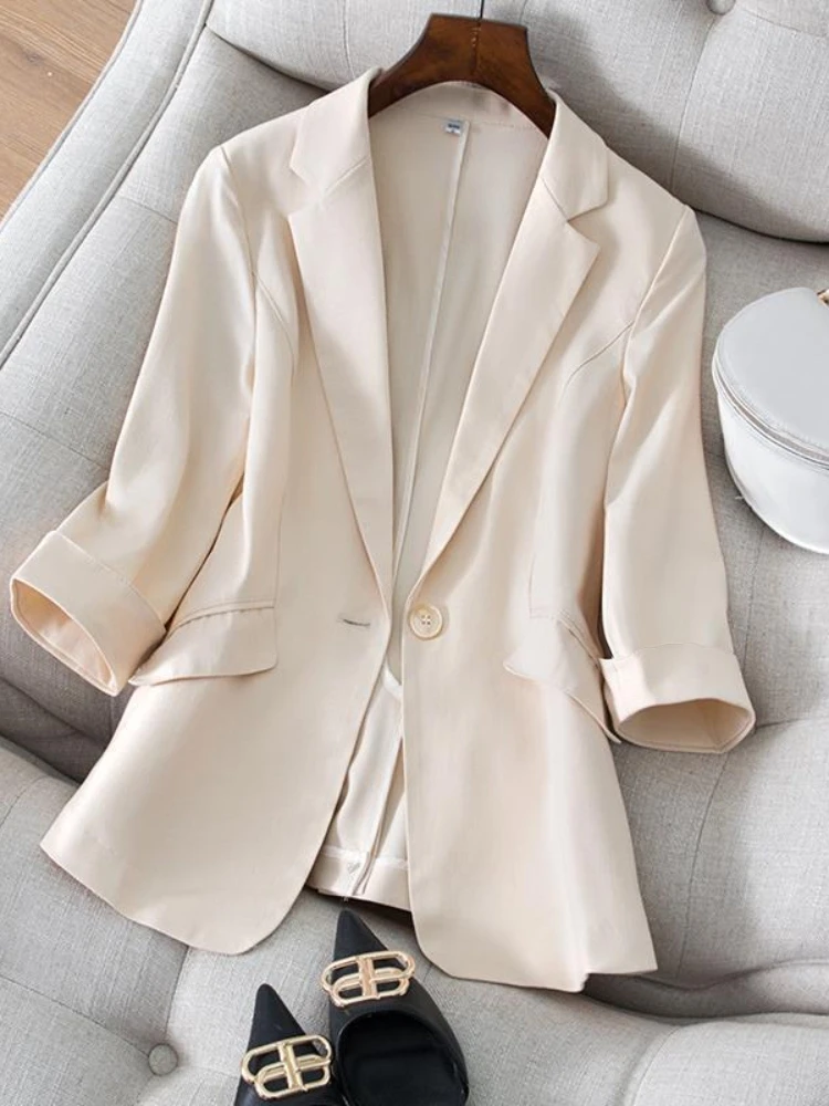 Women's Autumn Clothes Suit Women's Jacket 2024 Seven-Minute Sleeve New Clothing Blazer Solid Office Lady OL Elegant Casual Coat