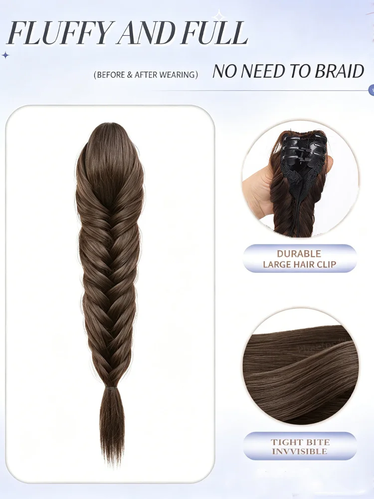 16 inch fishbone braided ponytail extension, synthetic curly ponytail with grab clip,