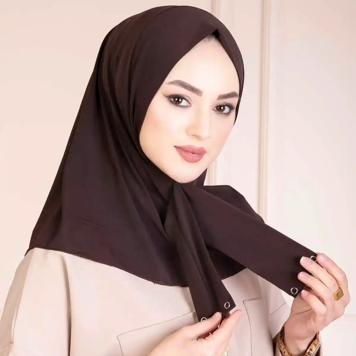 Ready Snap Fastener Hijab Breathable Muslim Headscarf Bonnet Plain Neck Head Shawls Women's Turban Hat Islam Under Cap