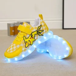 Pikachu Luminous Sneakers for Girl Boy Led Light Up Shoes Pokemon Kid Non-slip Glowing Sneakers Children Breathable Casual Shoes