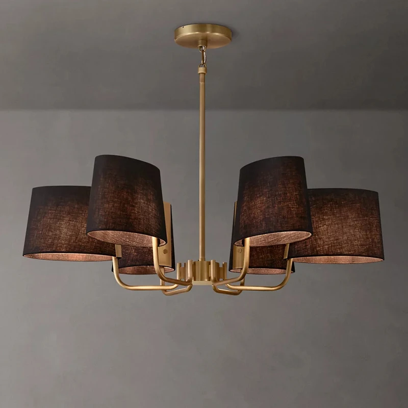 Pendant lamp brass lantern fabric pendant lights American countryside style for bedroom modern luxury chandelier