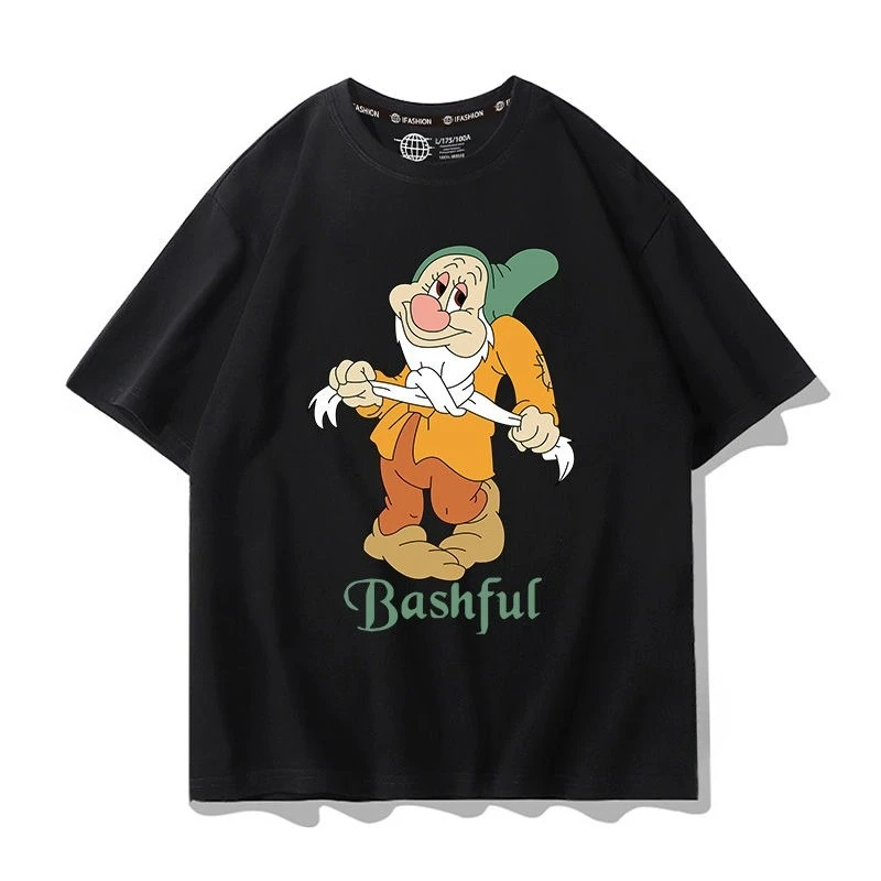 

Disney 2026, новая футболка с короткими рукавами и принтом Seven Dwarfs, летняя модная повседневная и универсальная свободная футболка с короткими рукавами больших размеров