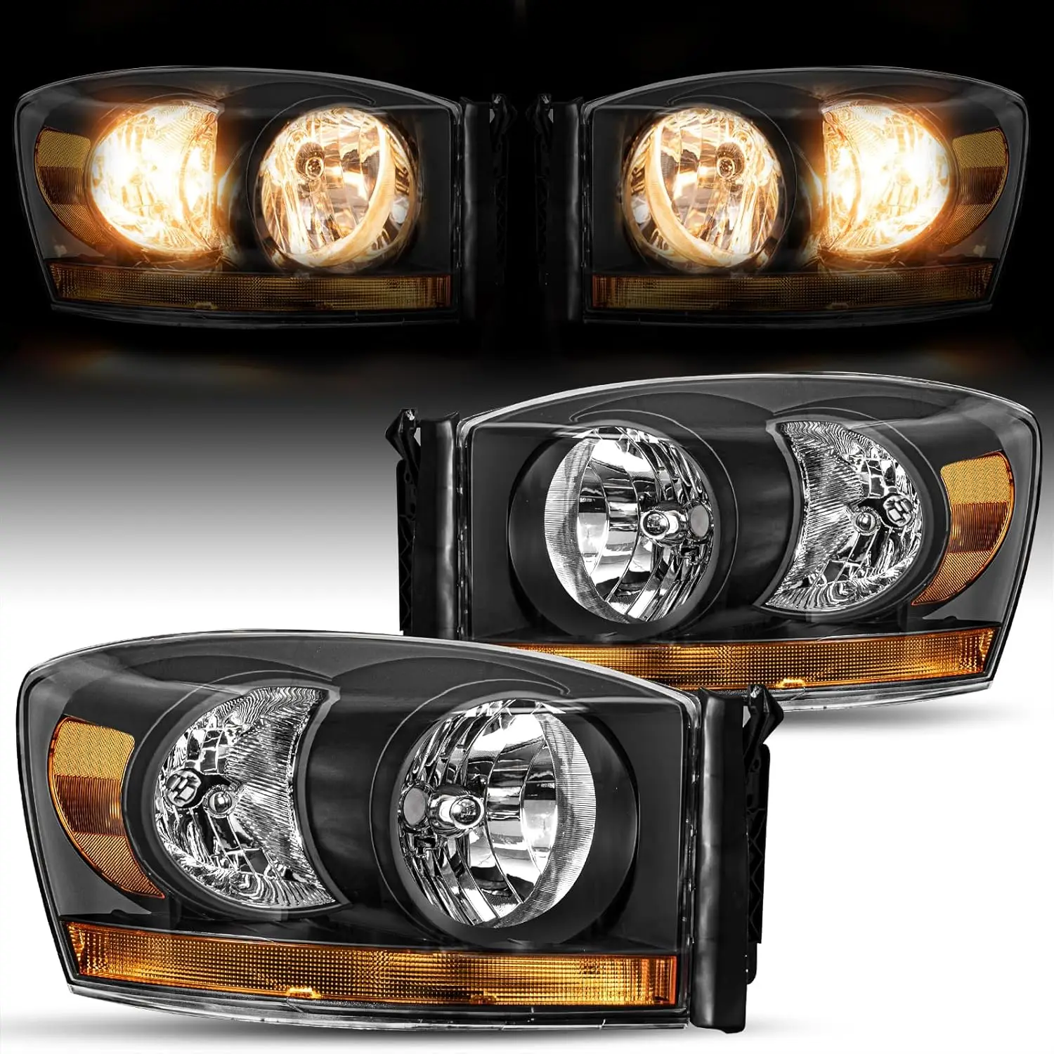 

No Fog Headlight Assembly Replacement for 2006 2007 2008 Dodge Ram 1500/2007-2009 Dodge Ram 2500 3500 Pickup with Bottom Amber B