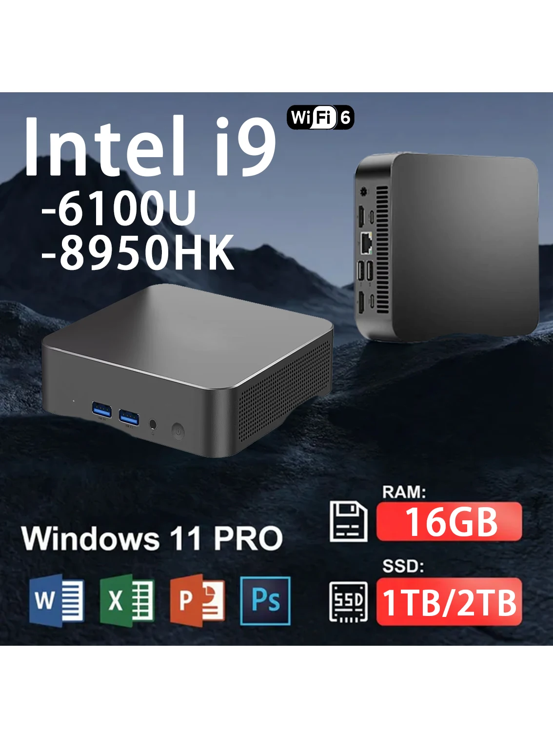Mini PC Windows 11 Intel Core i9 8950HK Core i3 6100U Desktop Computer 16GB DDR4 1TB/2TB SSD Office Draagbare PC Gamer 4K HD - afbeelding 2