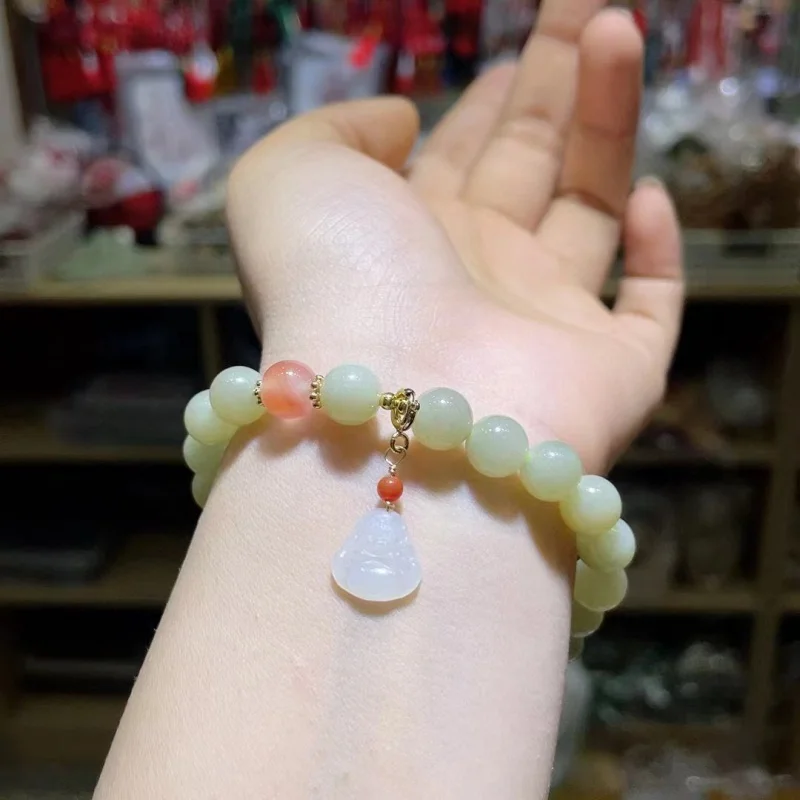 

Hetian Jade plus Small Buddha Bracelet, Bead Diameter about 8mm